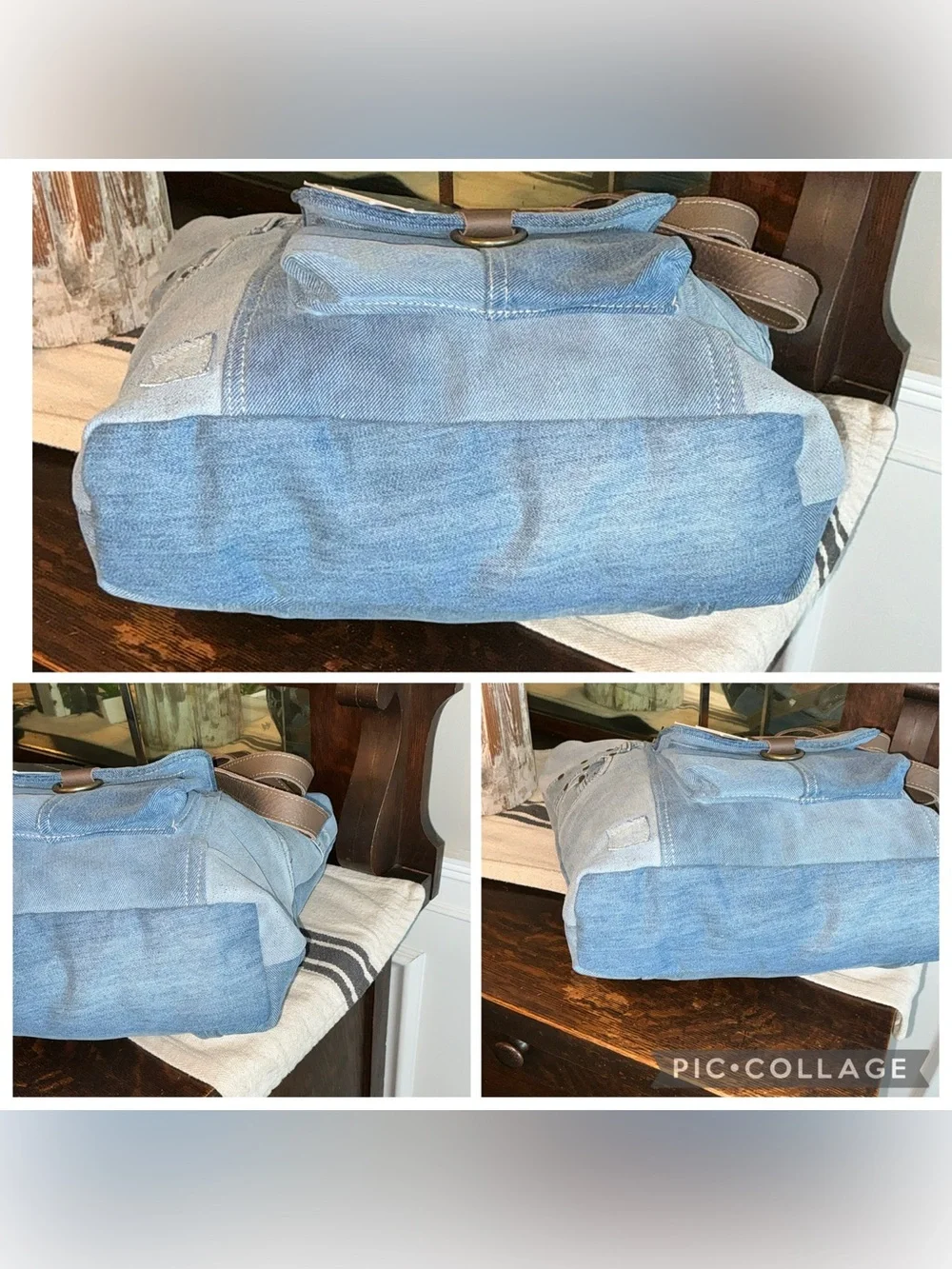 NWT Myra Bag Ashley Adventure Upcycled Blue Denim Shoulder Tote Bag MSRP $65